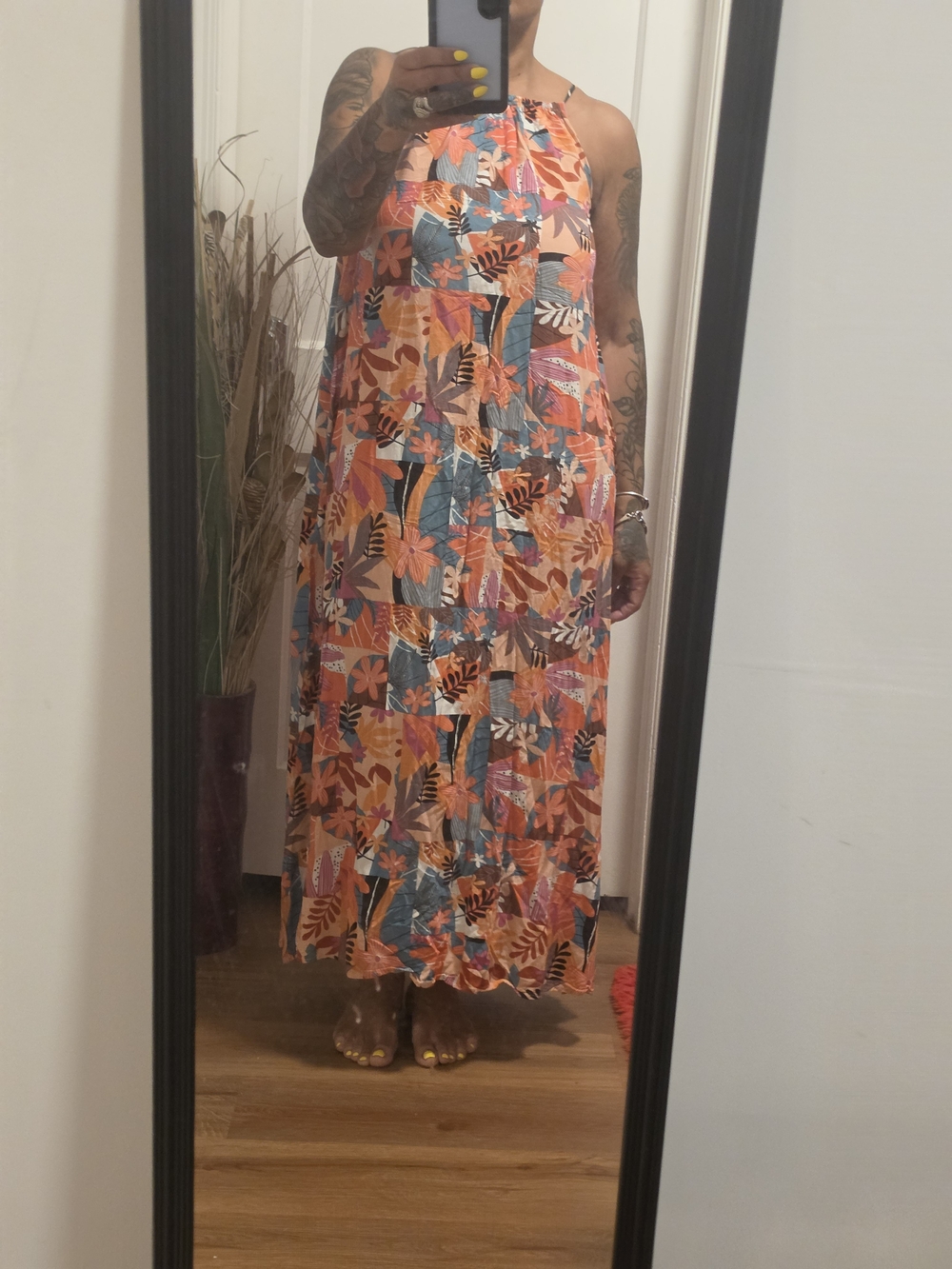 Patchwork Floral Halter Maxi Skirt - Orange Multi